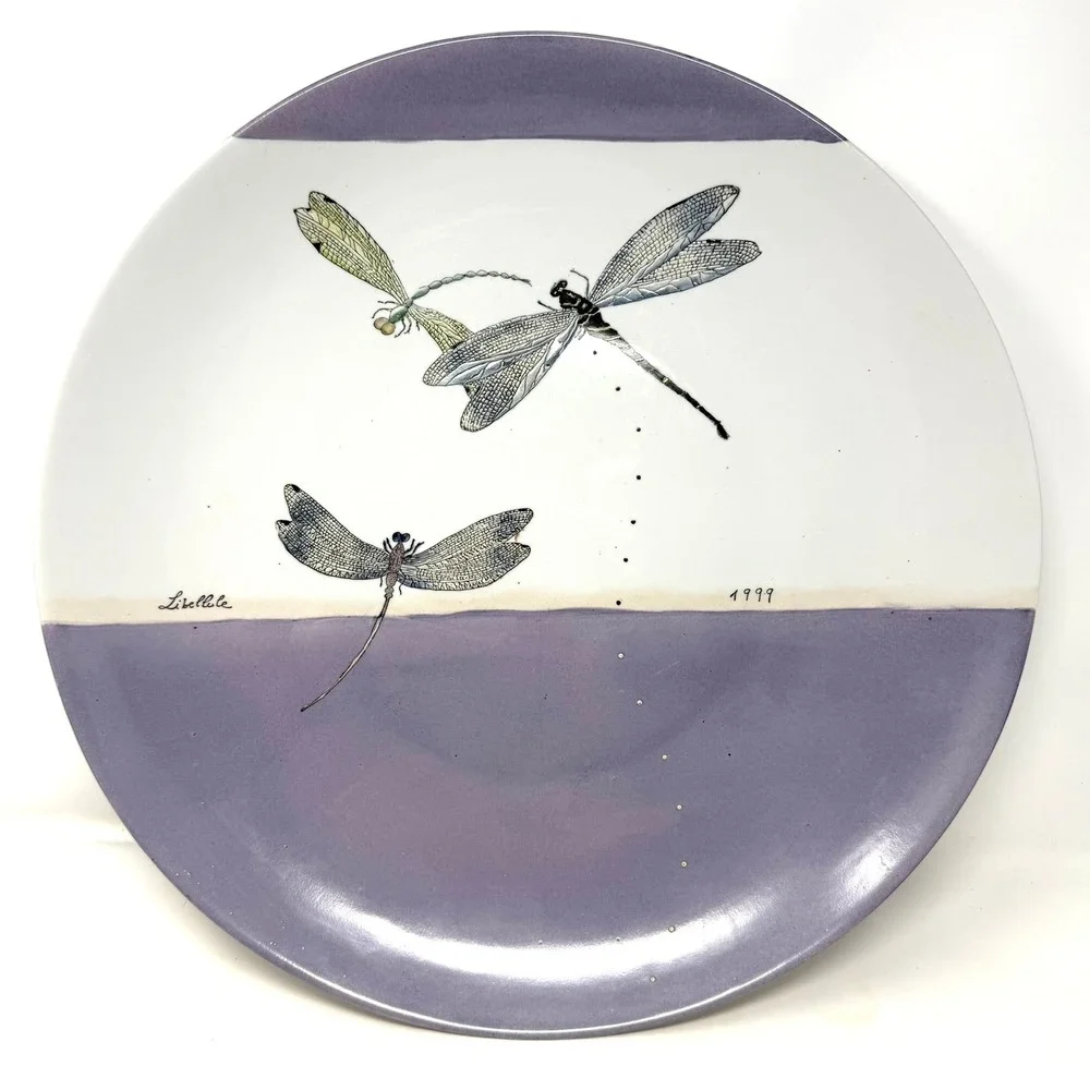 Fabienne Jouvin Paris Libellule Dragonfly Decorative Plate 1999 Purple White VTG